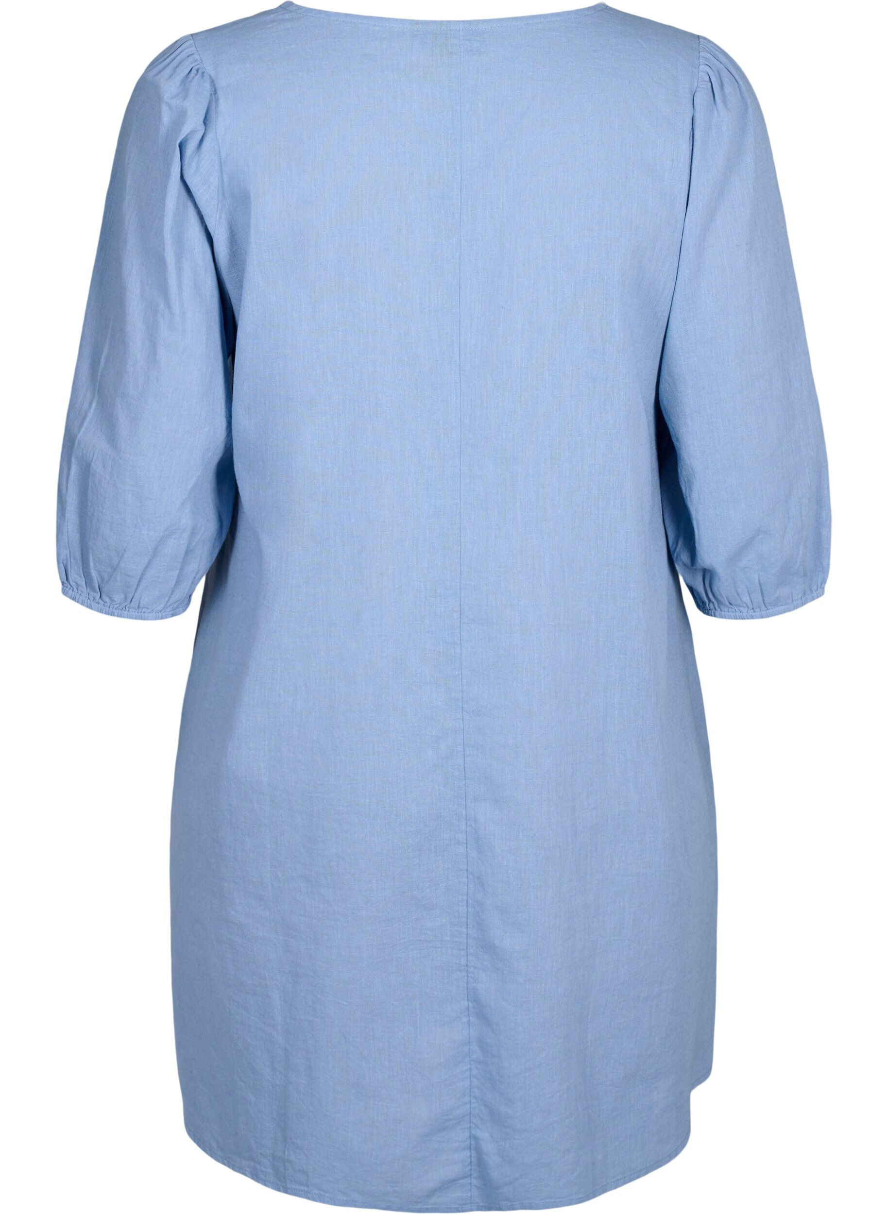 Zizzifashion Cotton blend short dress with linen, Faded Denim, Packshot image number 1