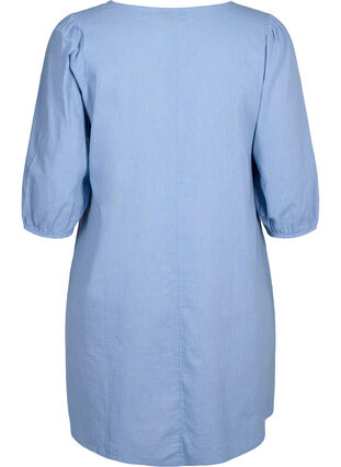 Cotton blend short dress with linen, Faded Denim, Packshot image number 1