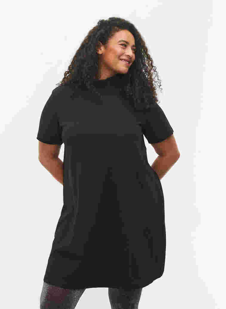 Short sleeve dress with high neck, Black, Model image number 0