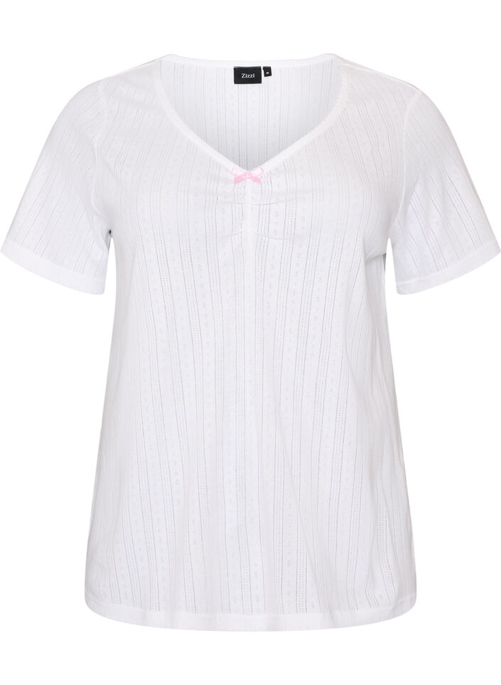 Night top in organic cotton with eyelet embroidery, White, Packshot image number 0