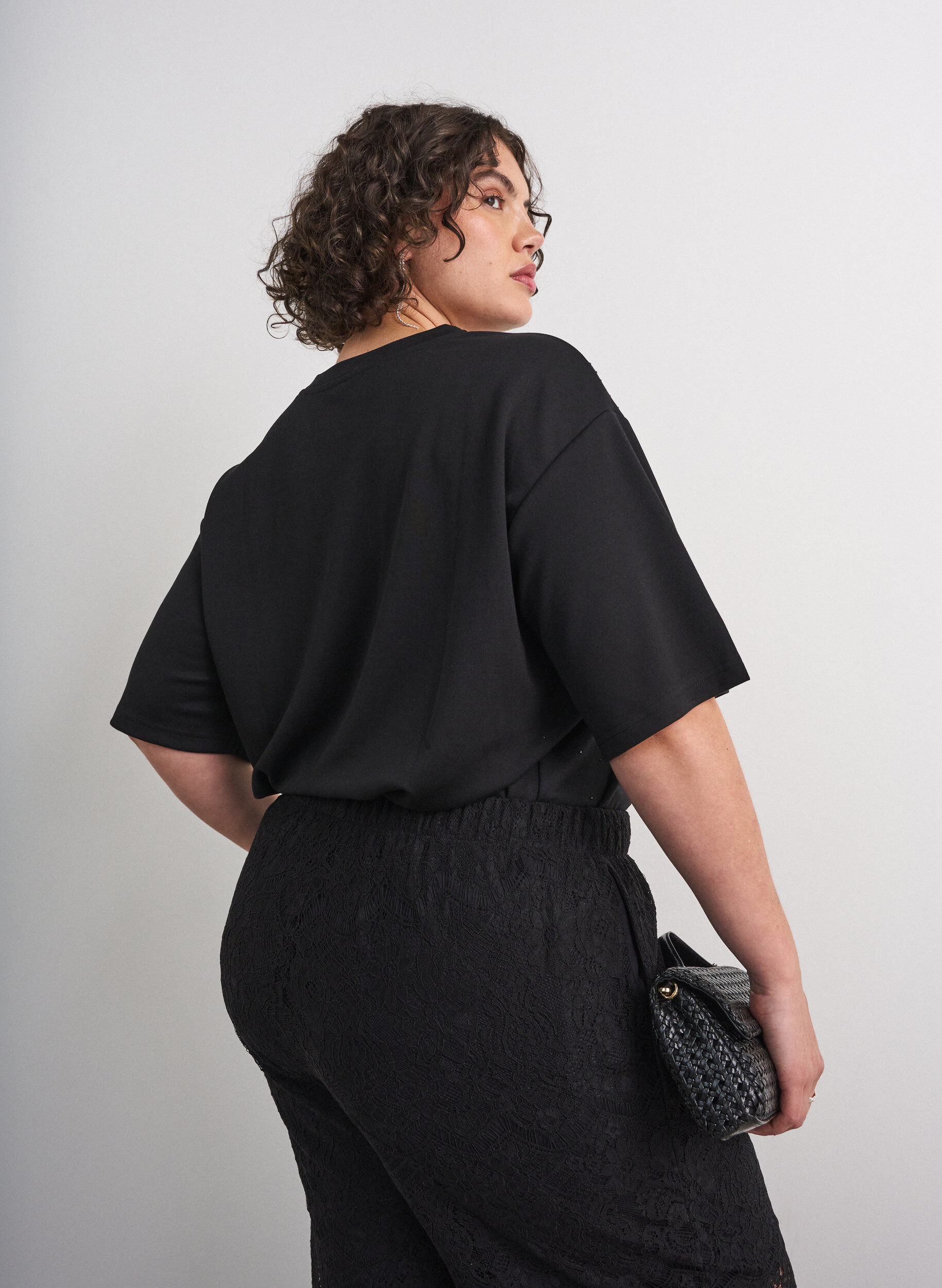 ZizzifashionT-shirt with rhinestones and round neck, Black, Model image number 2