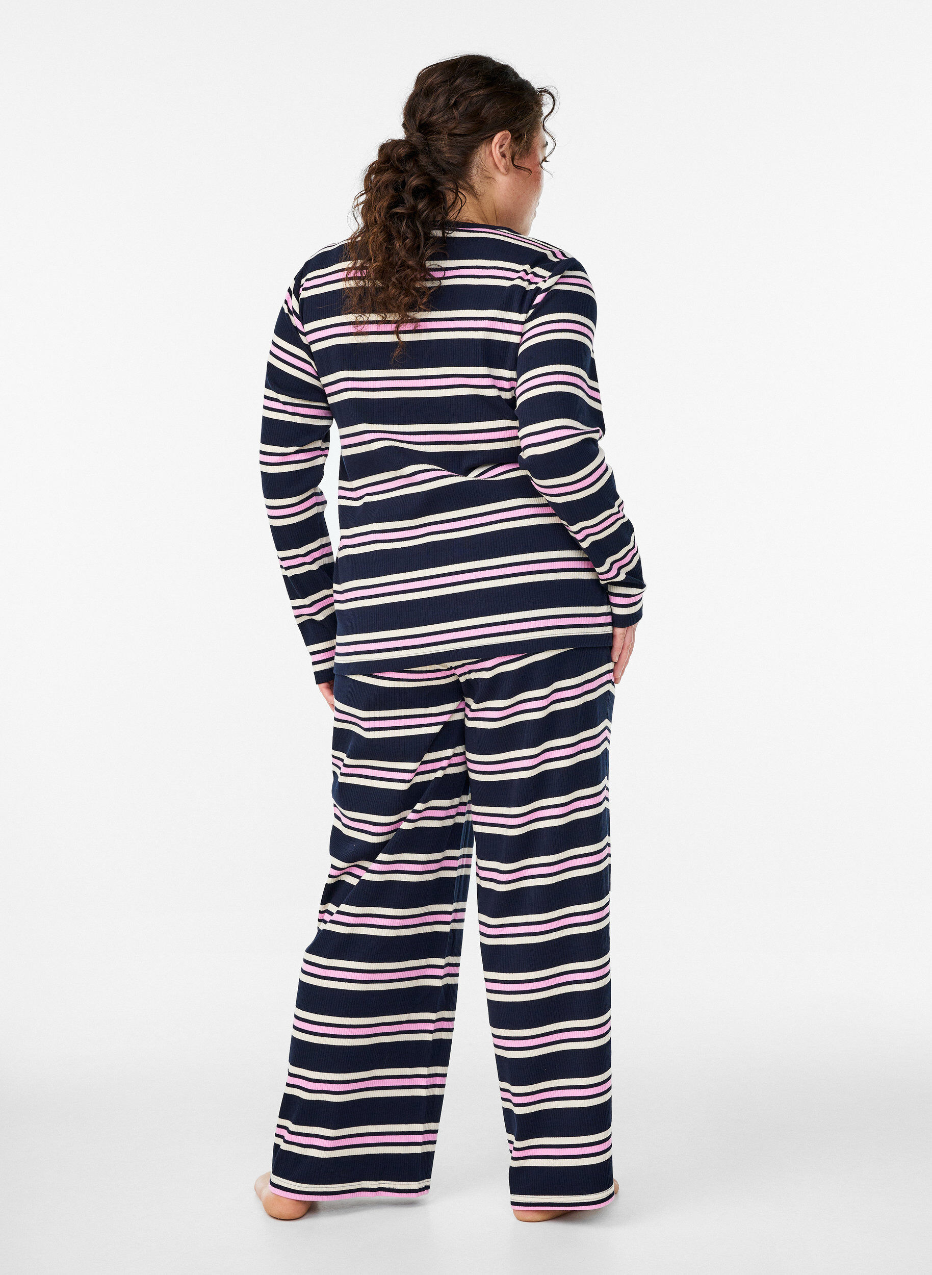 Zizzifashion Striped pyjama bottoms with wide legs, Blue, Model image number 2