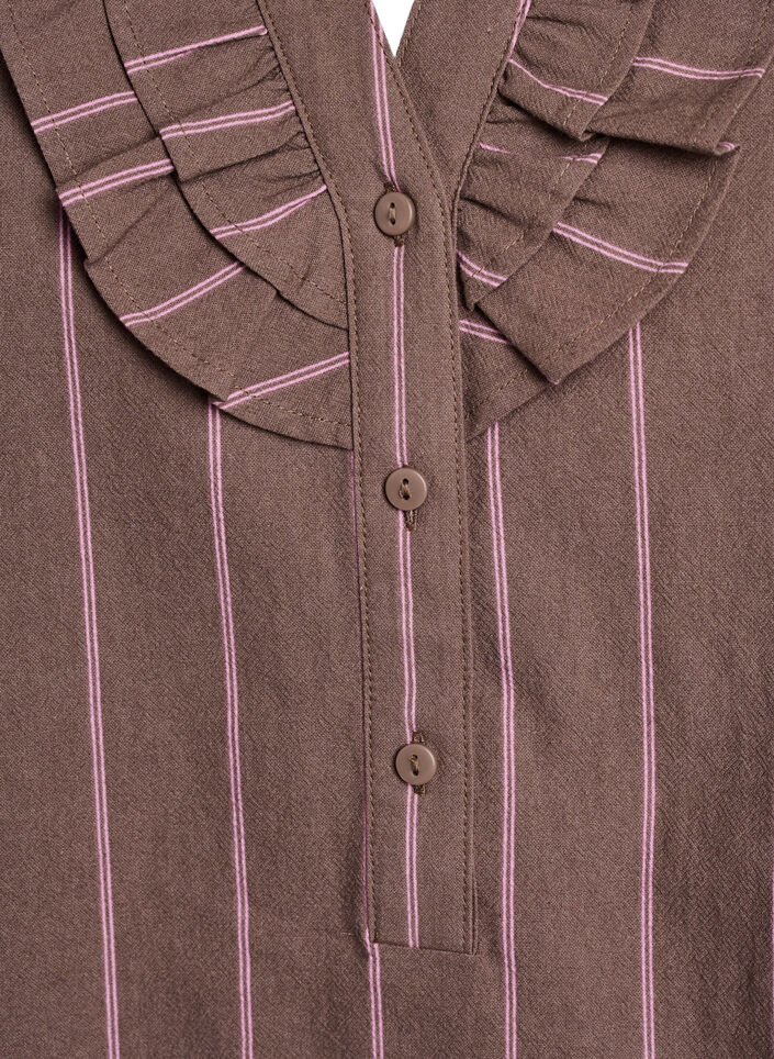 3/4 sleeve blouse in cotton with stripes, Brown, Packshot image number 2
