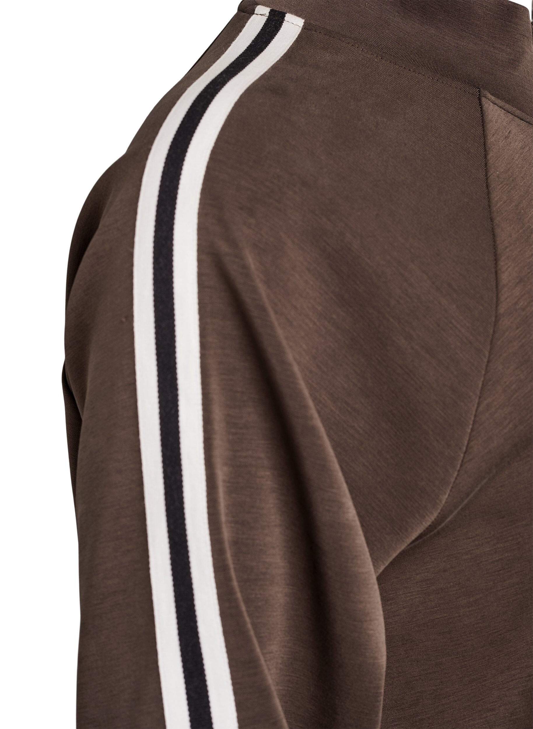 Zizzifashion High-neck training top with stripes on the sleeves, Brown, Packshot image number 3