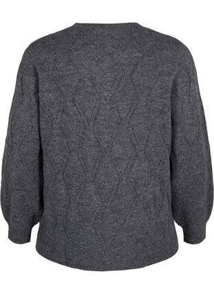 Knitted pullover with hole pattern, Dark Grey Melange, Packshot image number 1