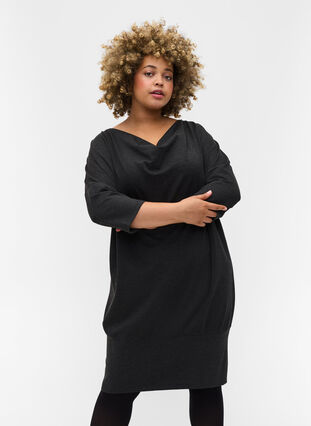 Solid-coloured tunic with 3/4-sleeves, Dark Grey Melange, Model image number 0