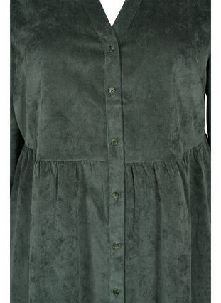 Velvet dress with 3/4-length sleeves and buttons, Deep Forest, Packshot image number 2