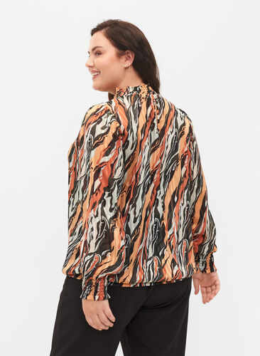 Printed blouse with smock, Multi Aop, Model image number 1