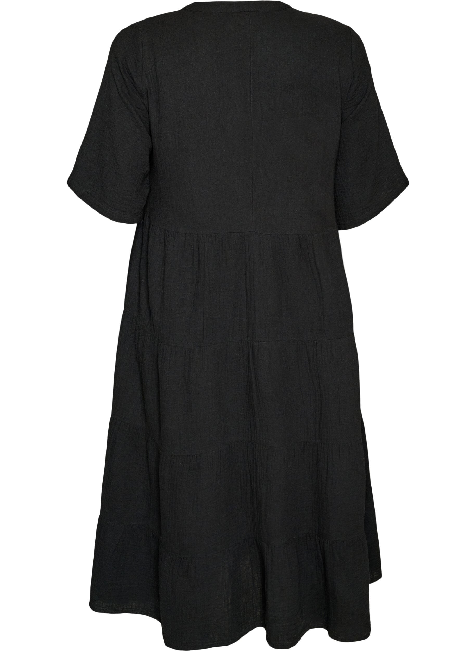 ZizzifashionA-line midi dress in cotton muslin, Black, Packshot image number 1