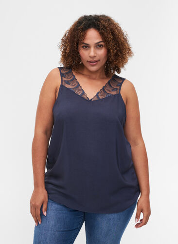 Top with v-neck and lace, Odysses Gray, Model image number 0