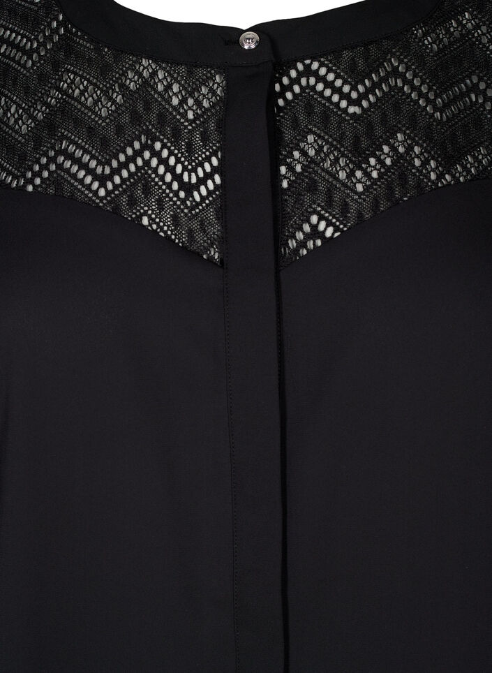 Shirt blouse with short lace sleeves, Black, Packshot image number 2