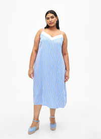 FLASH - Striped strap dress in viscose, L. Blue White Stripe, Model