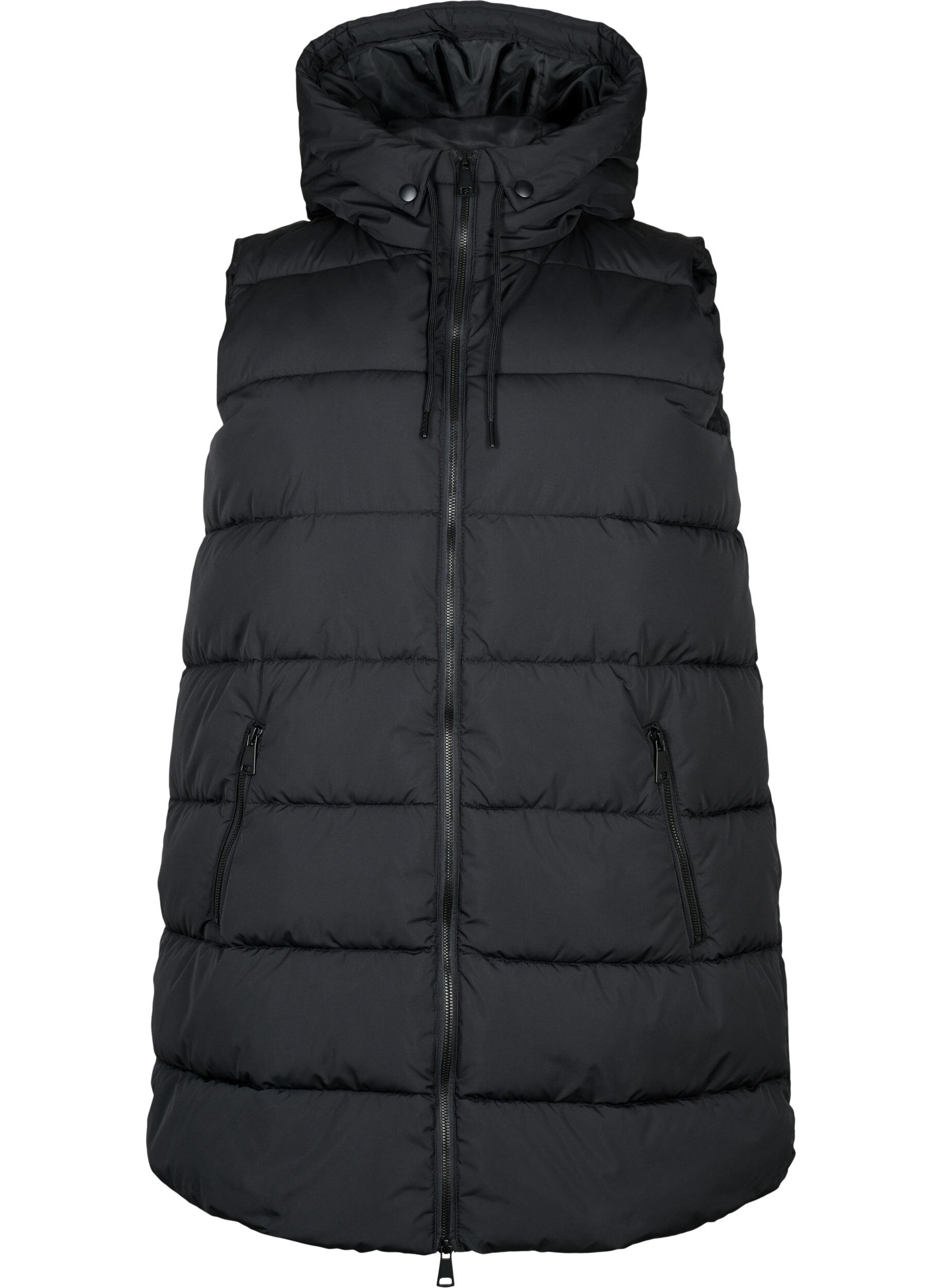 ZizzifashionLong vest with hood and pockets, Black, Packshot image number 0