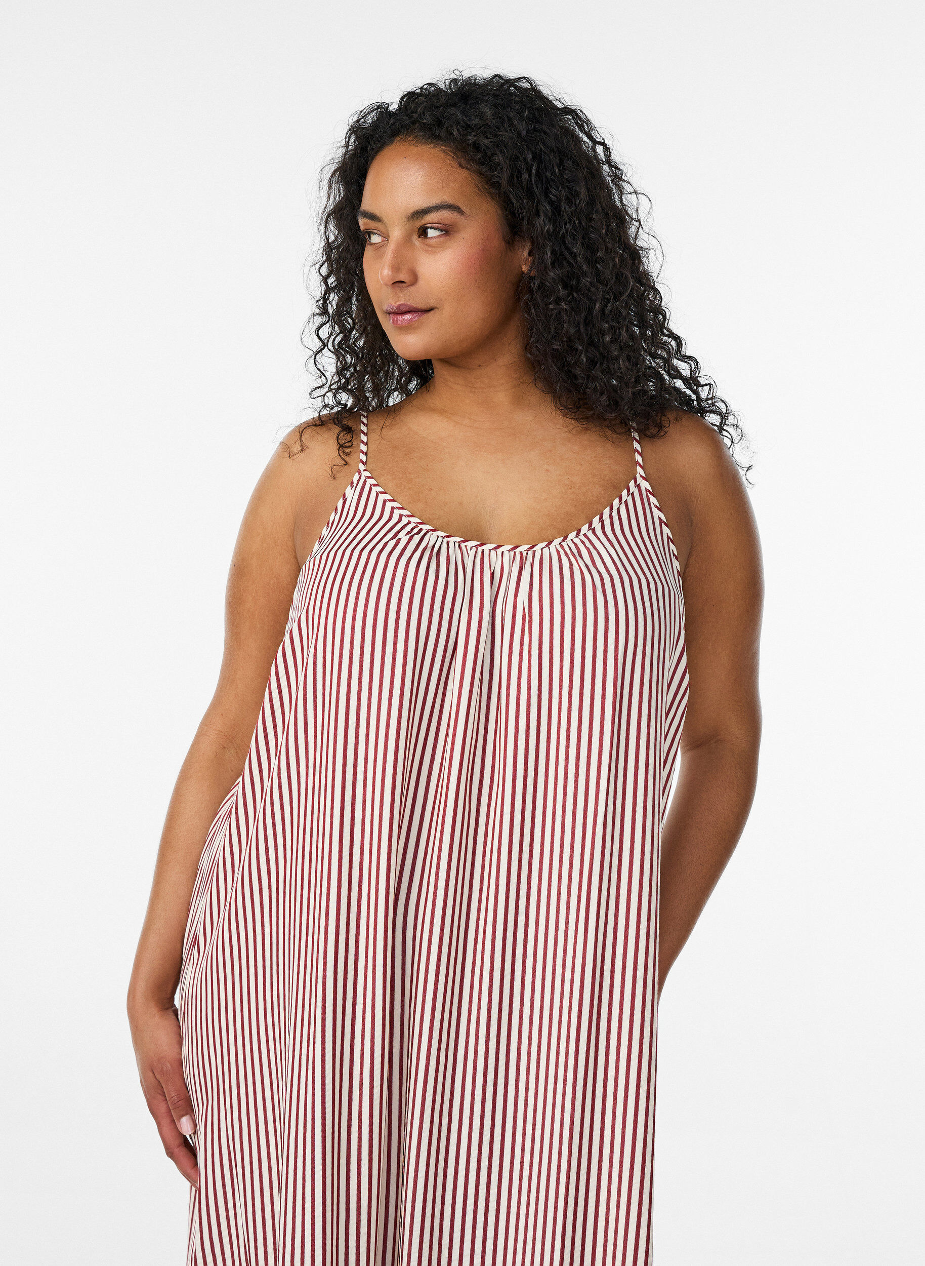 ZizzifashionSummer dress with stripes and A-line shape, Red, Model image number 2