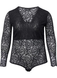 Long-sleeved lace bodystocking with v-neck