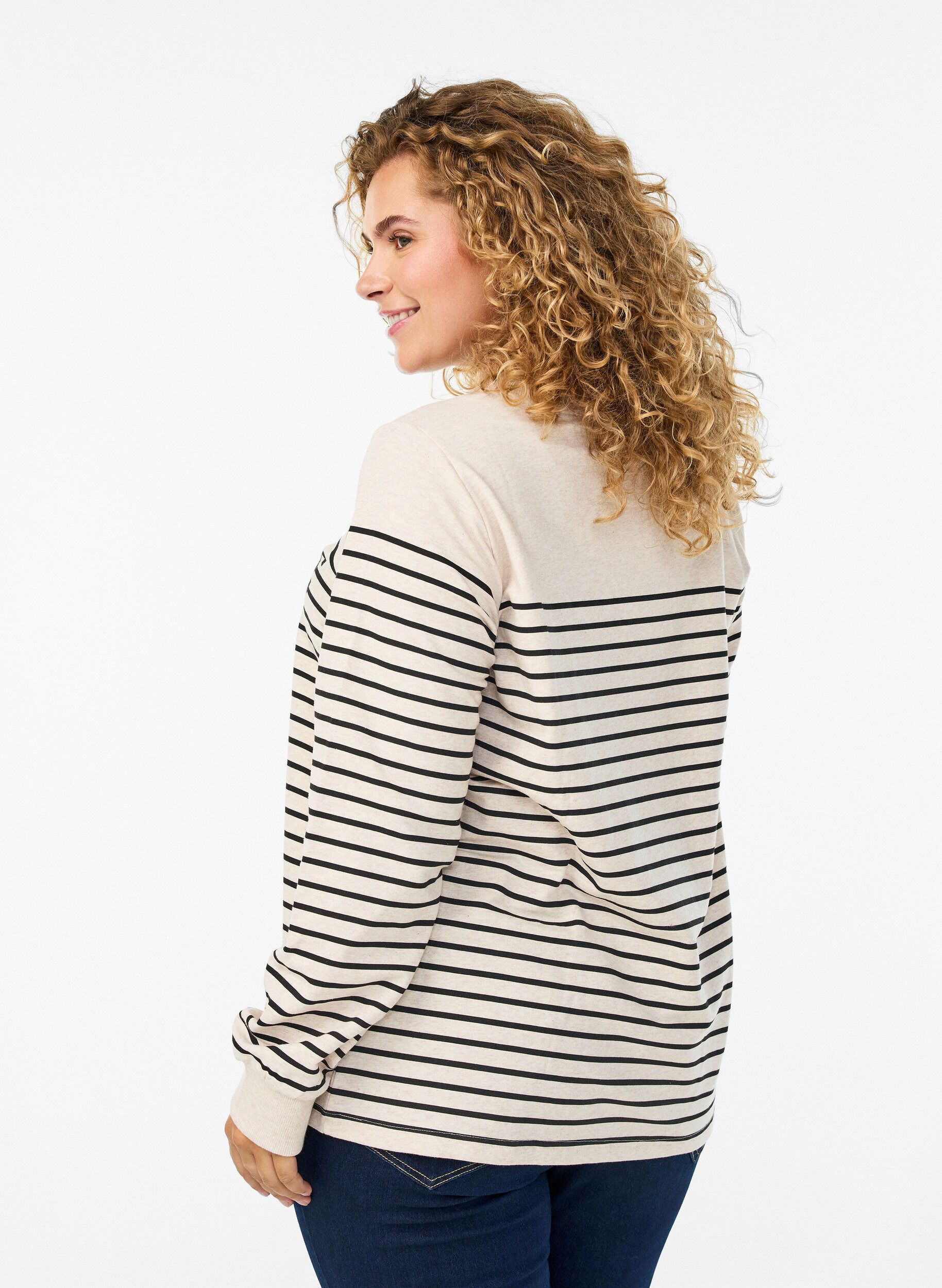 Zizzifashion Sweatshirt with stripes and text print, Beige, Model image number 2