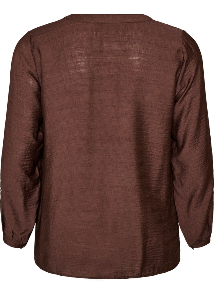 Viscose shirt with embroidered sleeves, Brown, Packshot image number 1