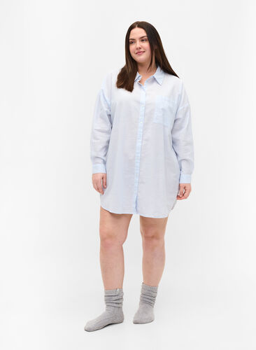 Striped nightdress in cotton, White w. Blue Stripe, Model image number 2