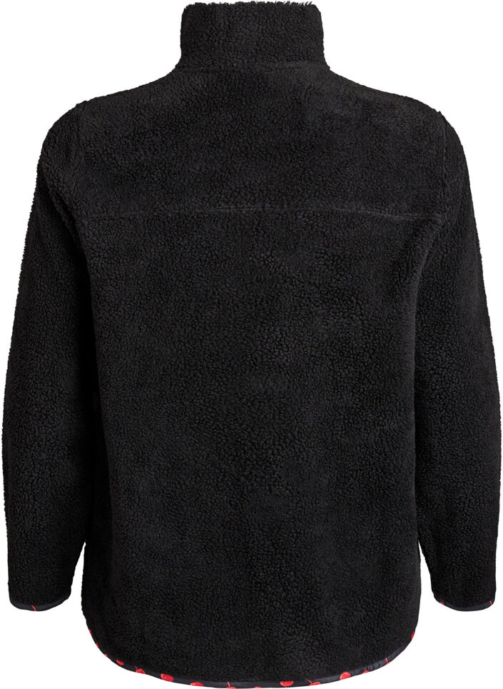 Teddy-fleece jacket with cherry details, Black, Packshot image number 1