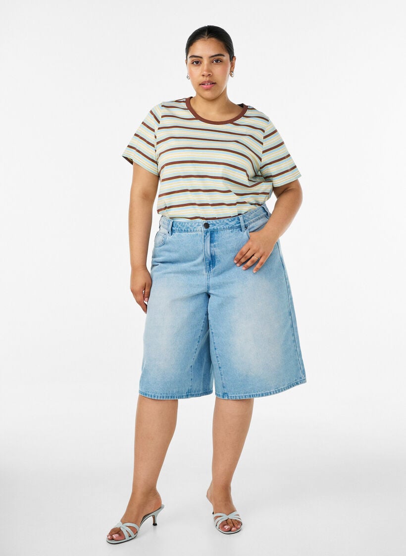 Striped organic cotton T-shirt, Brown, Model image number 1