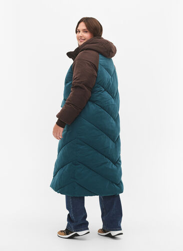 Long colorblock winter jacket with hood, Deep Teal Comb, Model image number 1