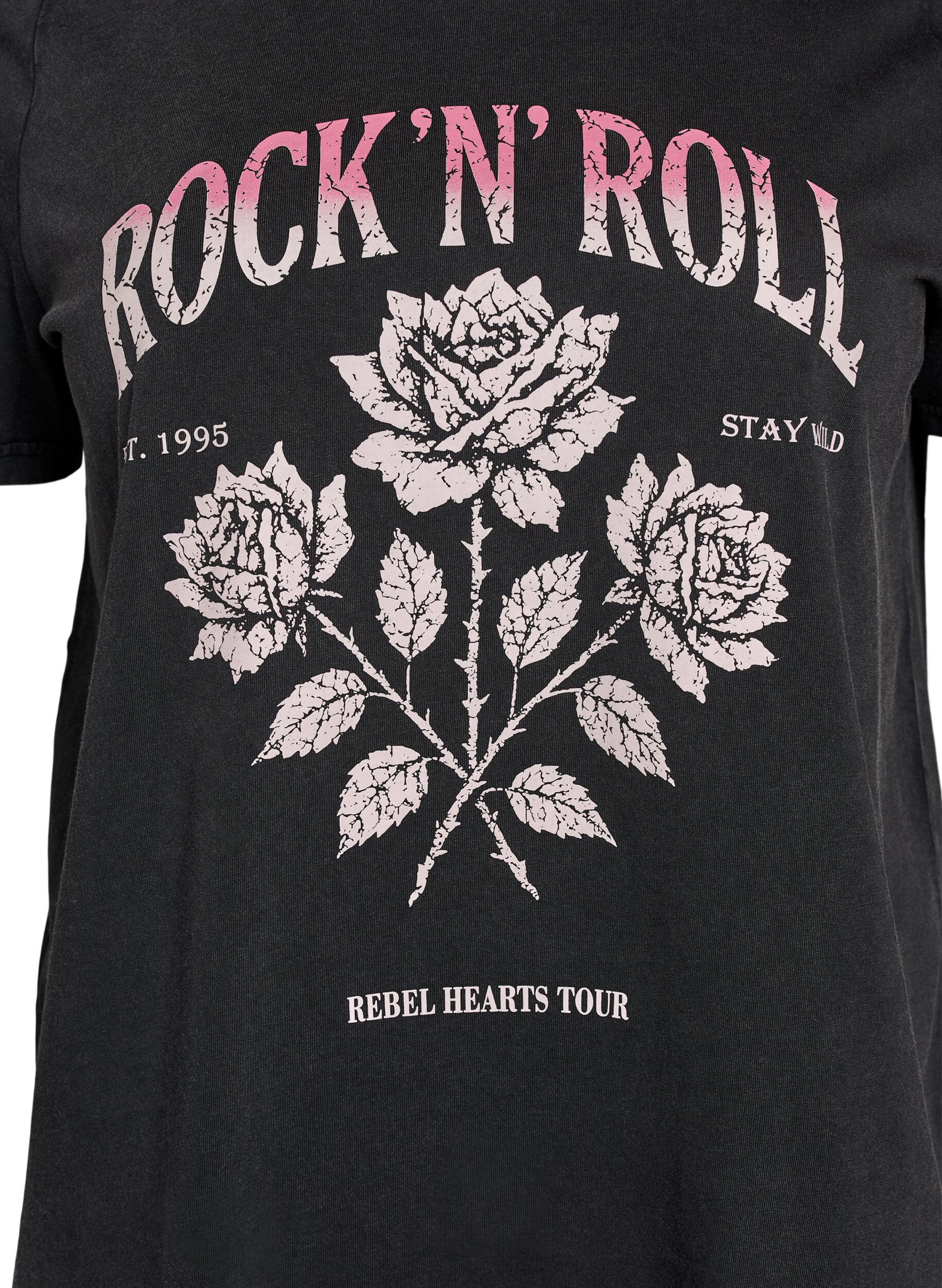 ZizzifashionOrganic cotton T-shirt with rock print, Black, Packshot image number 2