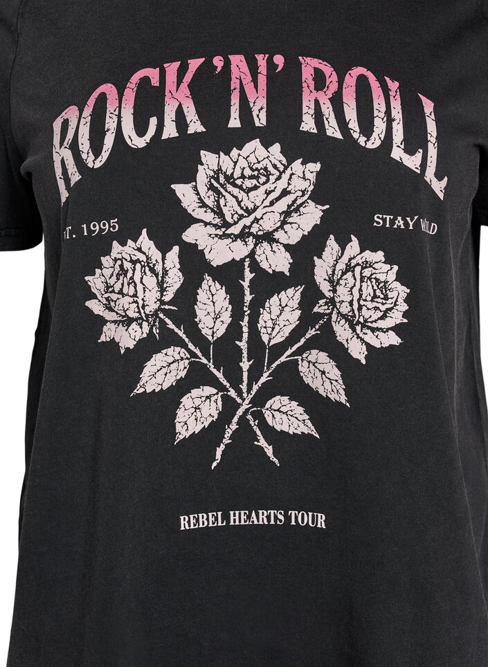 Organic cotton T-shirt with rock print, Black, Packshot image number 2