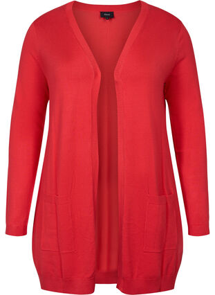 Long knitted cardigan in a viscose blend, Poppy Red, Packshot image number 0
