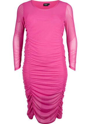 Tight-fitting dress with drapings, Fuchsia Red, Packshot image number 0