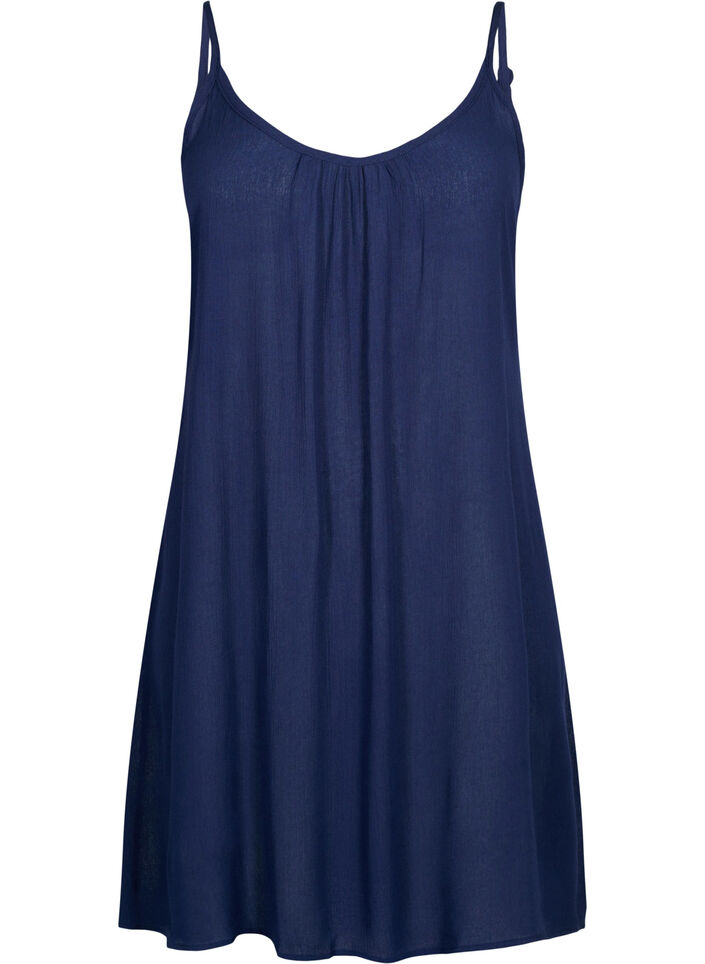 Solid colour strap dress in viscose, Blue, Packshot image number 0