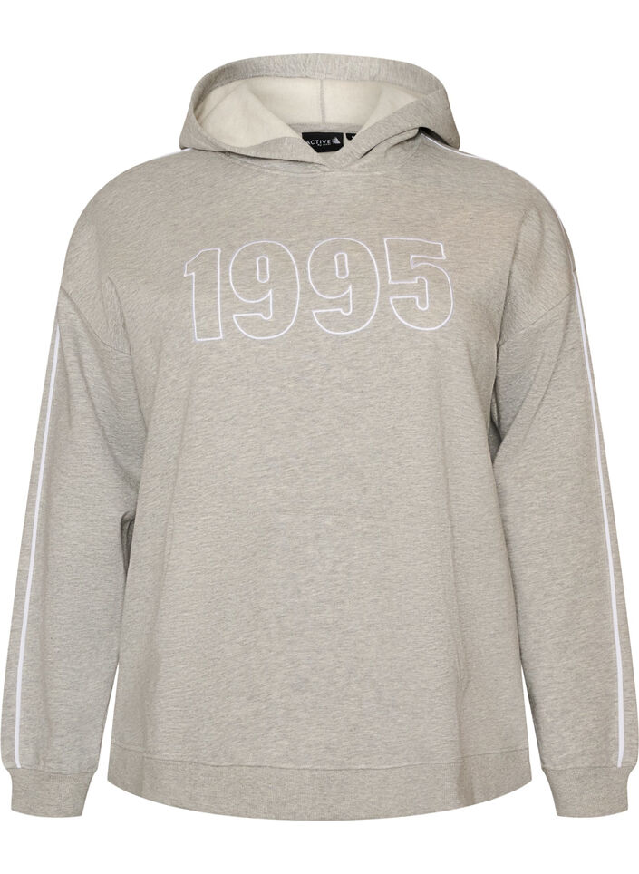 Hoodie with embroidered motif, Grey, Packshot image number 0