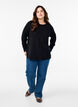 Knitted blouse with round neck and knitted pattern, Black, Model image number 1