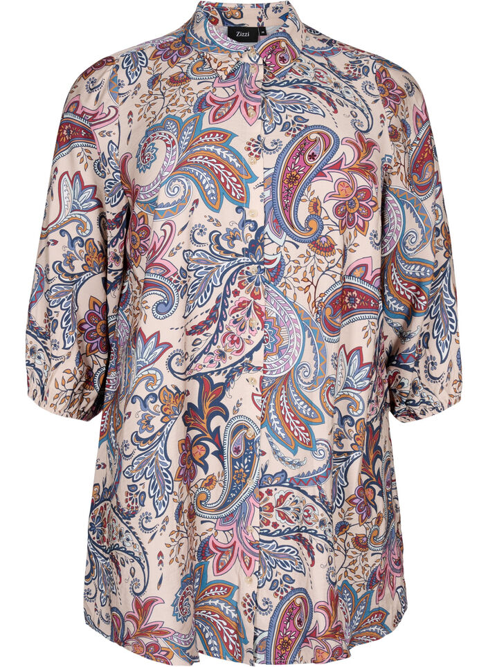 Paisley print viscose tunic with 3/4 sleeves, Sand Do. Paisley AOP, Packshot image number 0
