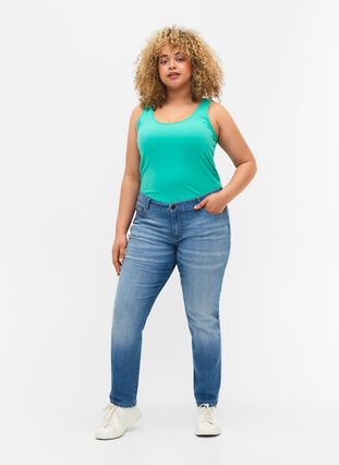 Solid color basic top in cotton, Aqua Green, Model image number 2
