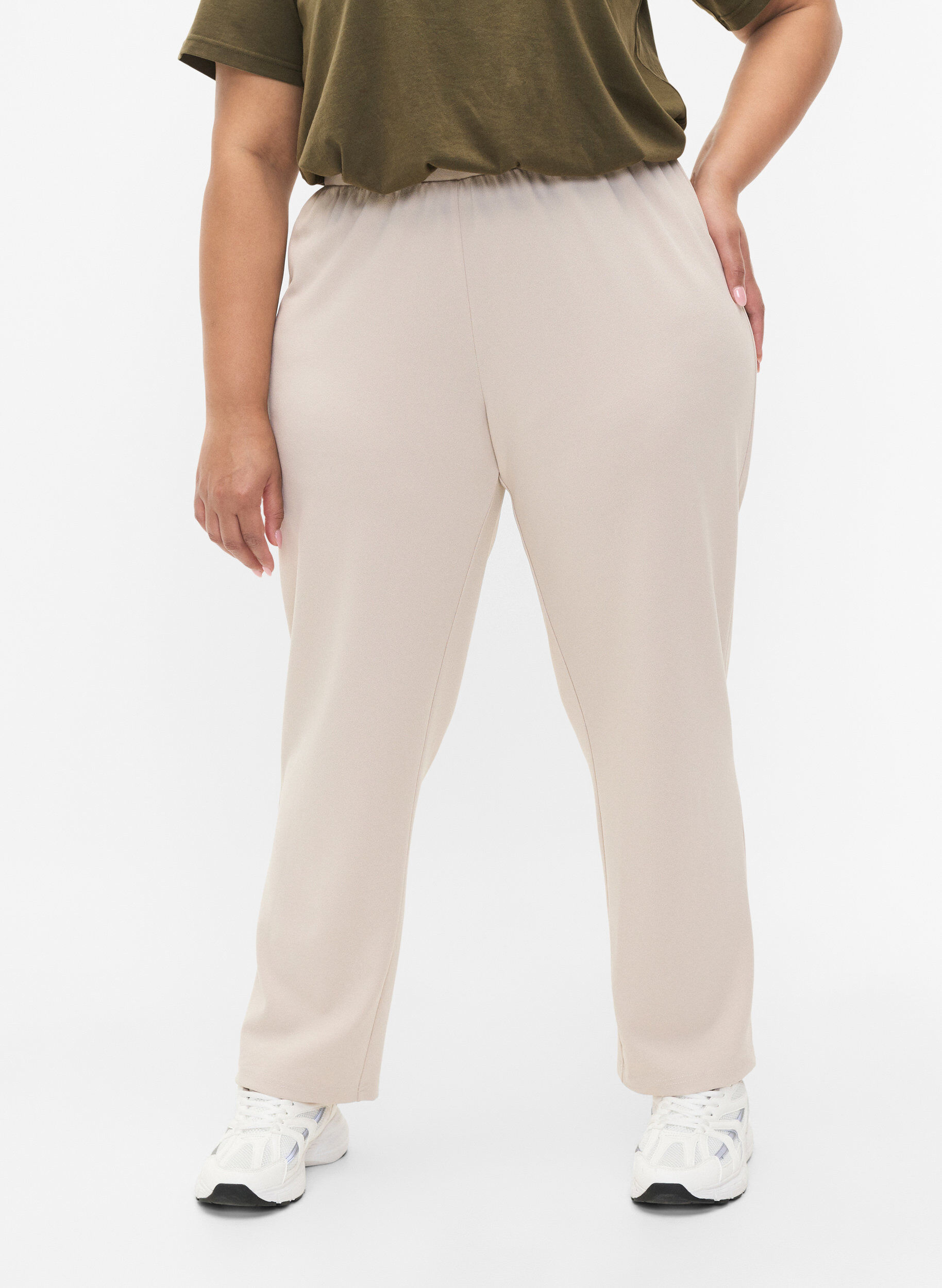 Zizzifashion Trousers with straight fit, Beige, Model image number 2