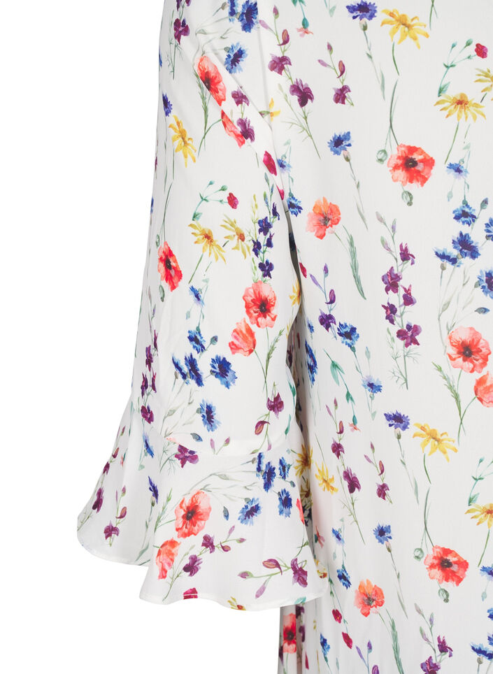 Floral midi dress with 3/4 sleeves, Blue, Packshot image number 3