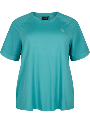 Short-sleeved training t-shirt with round neck, Green-Blue Slate, Packshot image number 0