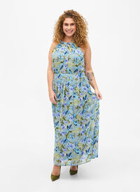 Floral maxi dress with halterneck, Wrought Iron AOP, Model