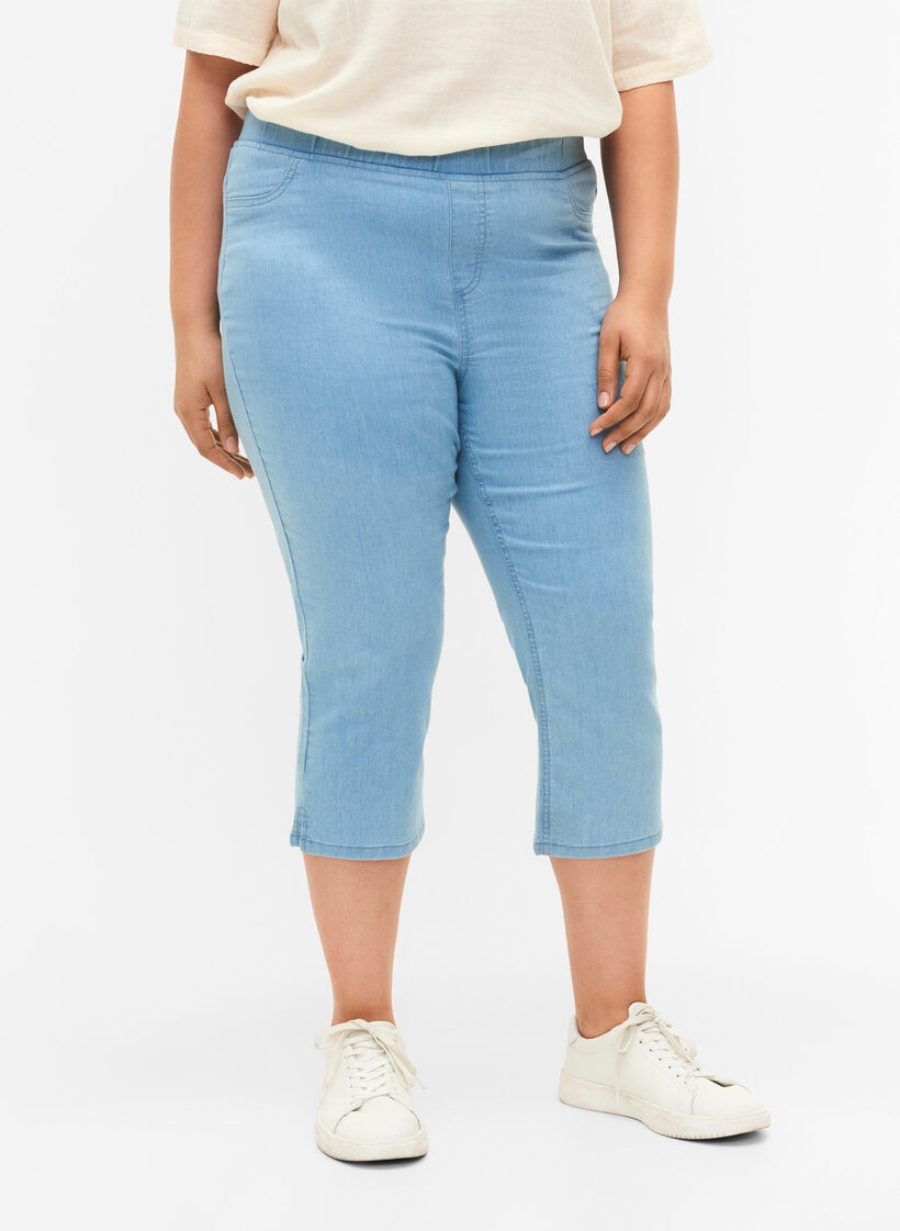 Cotton blend capris, Light blue denim, Model image number 2