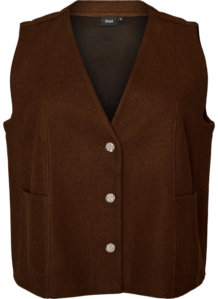 V-neck vest with buttons, Brown, Packshot image number 0