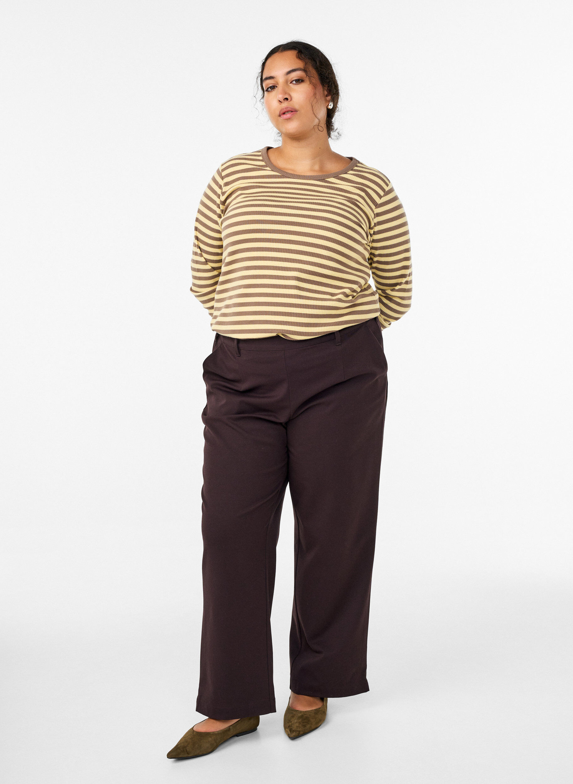 ZizzifashionStriped blouse with long sleeves, Brown, Model image number 1