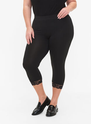 2-pair 3/4 leggings with lace trim, Black / Black, Model image number 2