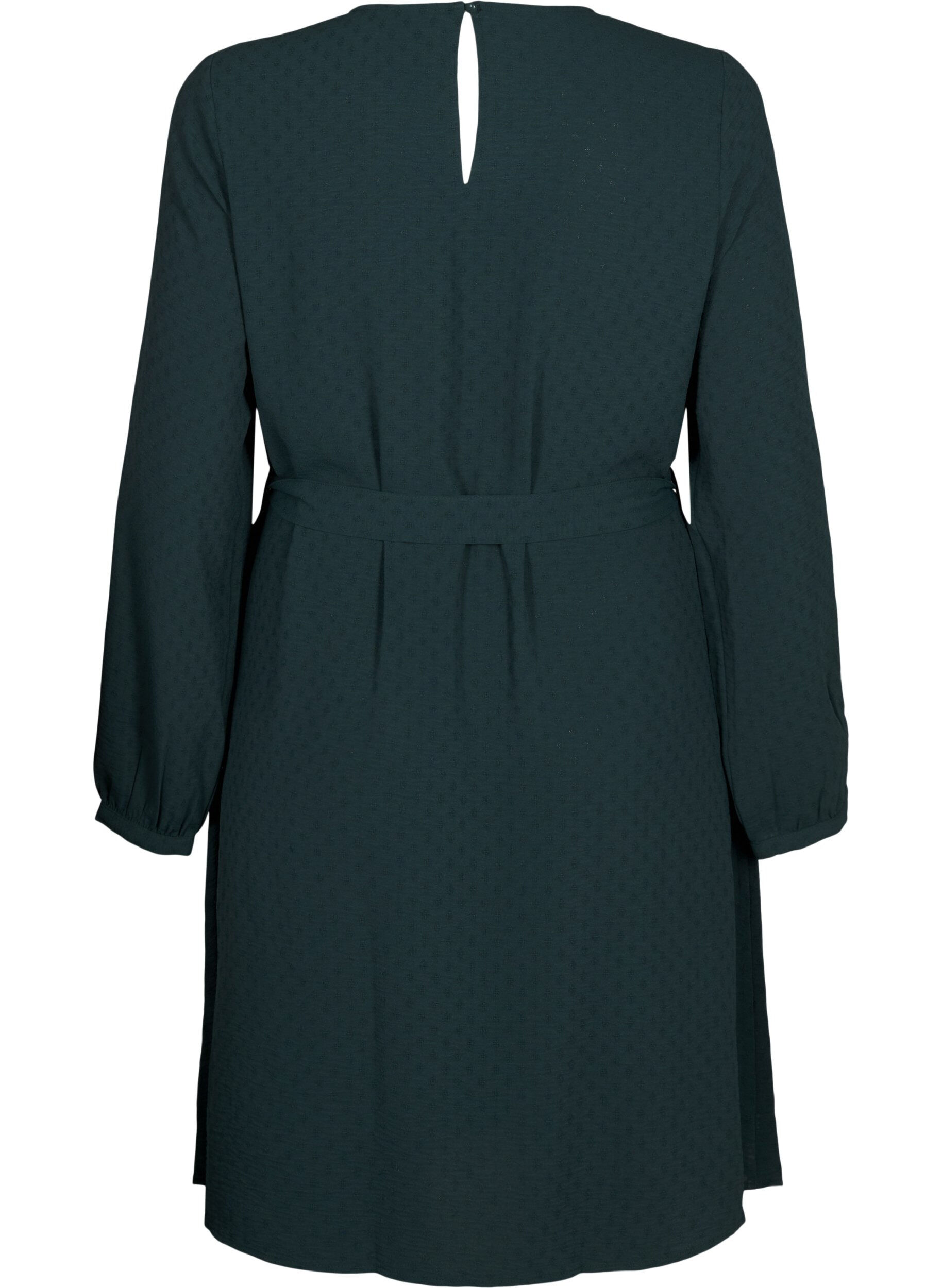 Zizzifashion Short textured dress with a tie belt, Scarab, Packshot image number 1