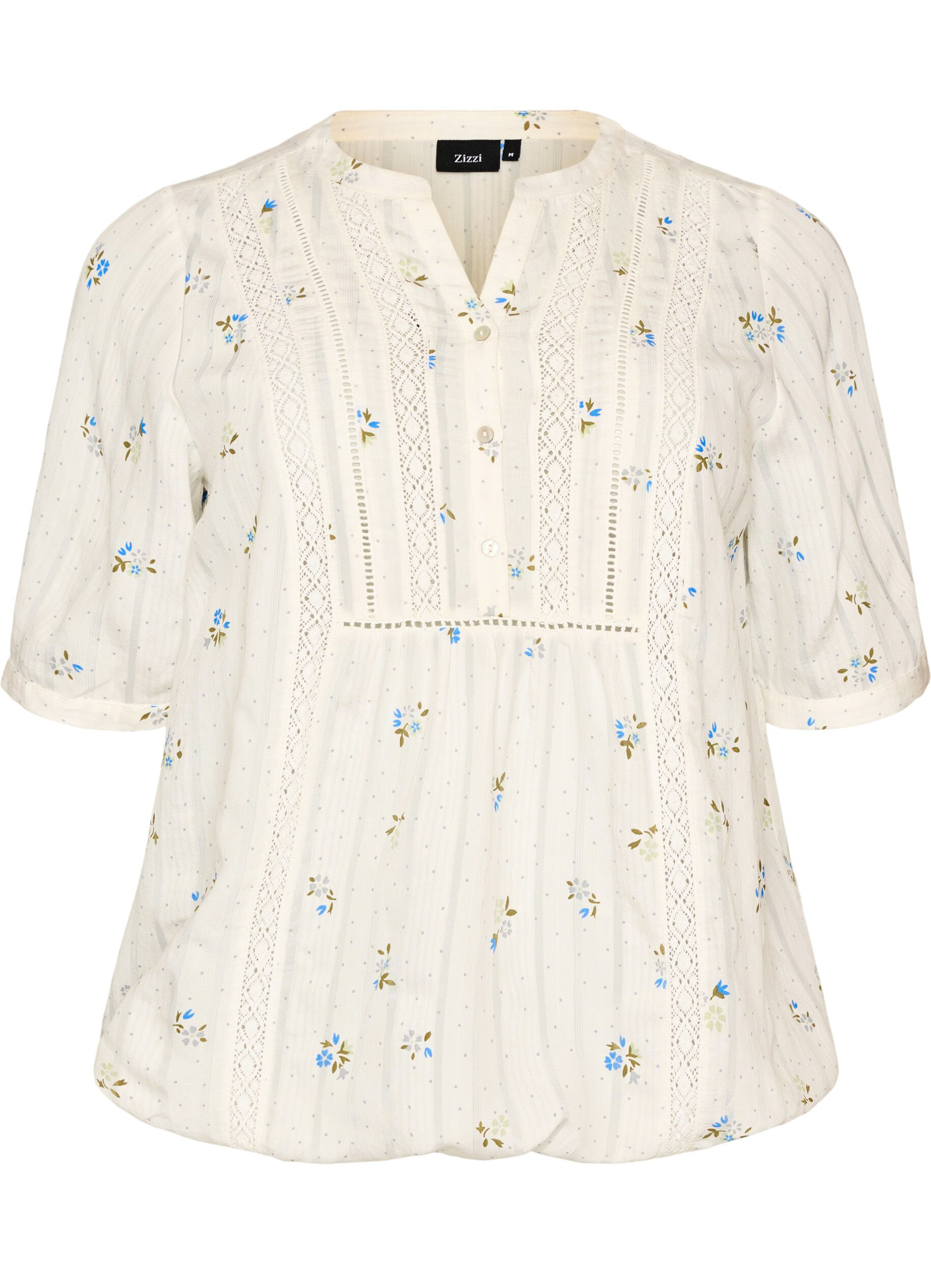 ZizzifashionBlouse with print and 1/2 sleeves, Vanilla, Packshot image number 0