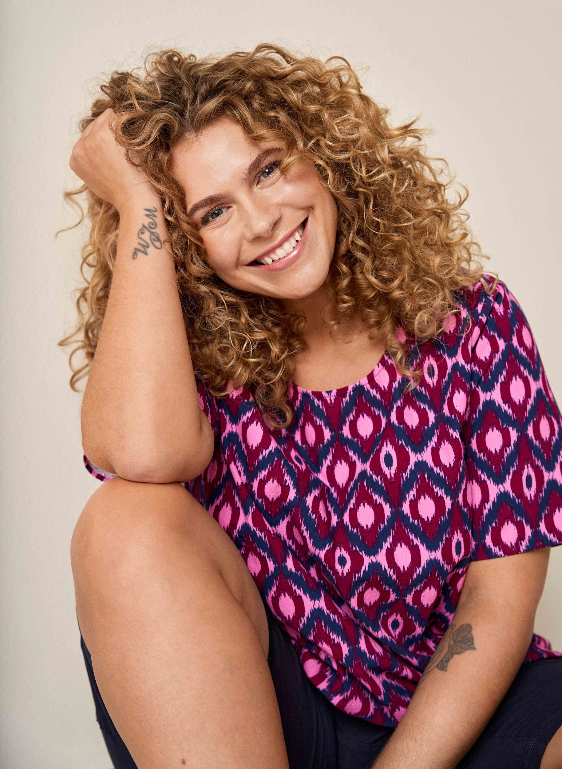 Zizzifashion Cotton blouse with print and short sleeves, Pink, Image image number 0