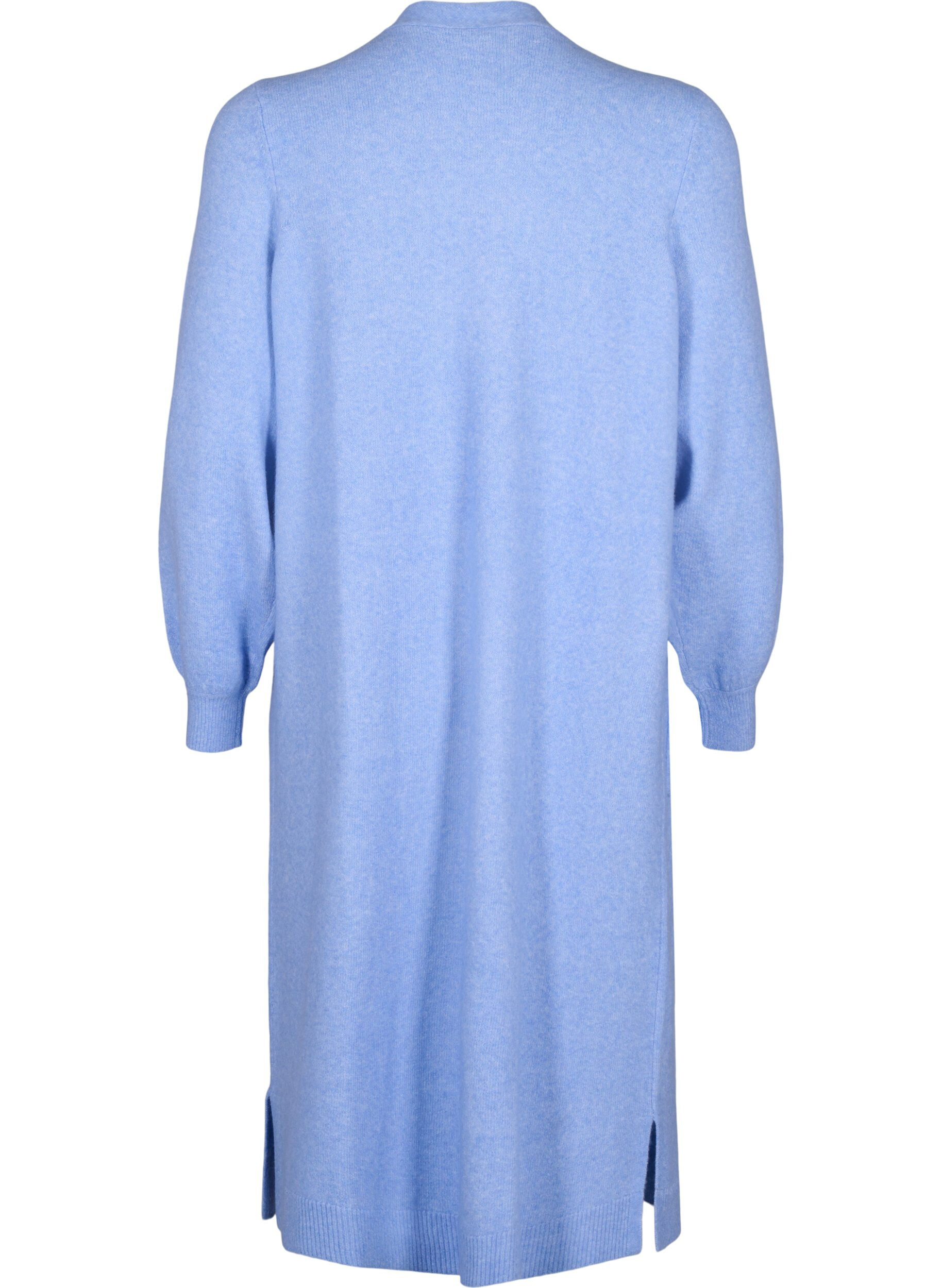 Zizzifashion Long knitted cardigan with pockets, Cornflower Blue Mel., Packshot image number 1