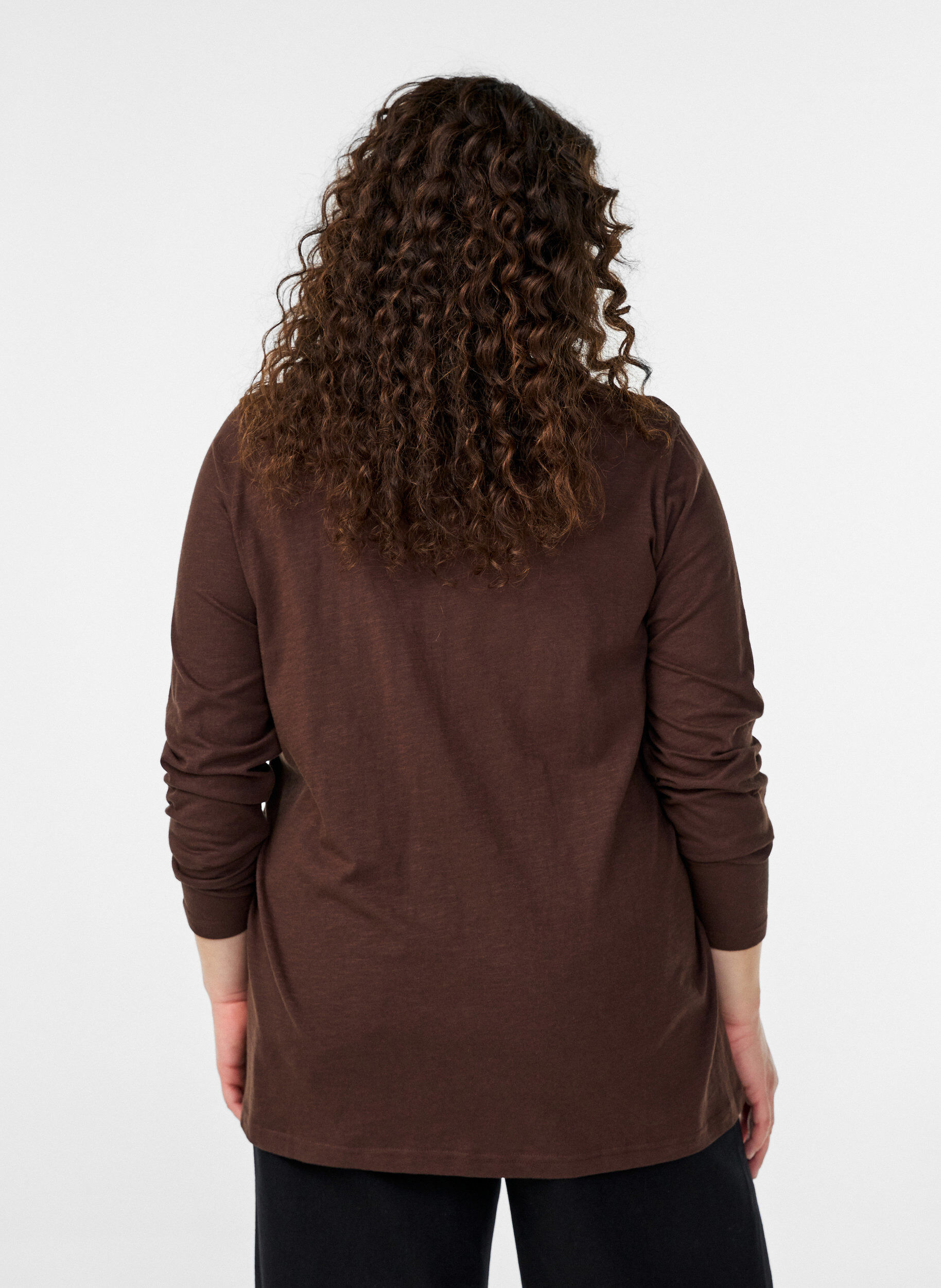 ZizzifashionLong-sleeved t-shirt with V-neck and buttons, Brown, Model image number 2