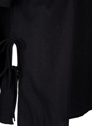 Short-sleeved blouse in a cotton blend with linen and lace detail, Black, Packshot image number 3