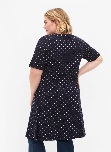 Solid cotton dress with short sleeves, Night Sky Dot, Model image number 1