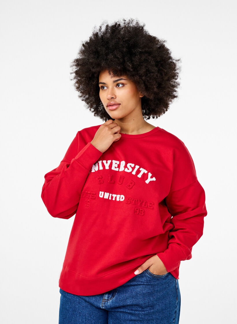Sweatshirt with embossed text design, Red, Model image number 0